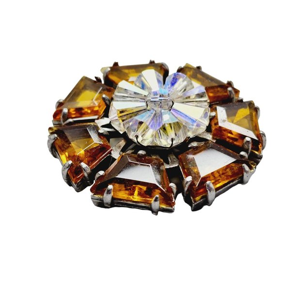 Estate Early Spectacular Faceted Glass & Crystal Pin Wheel Brooch (A1561) - Picture 4 of 6